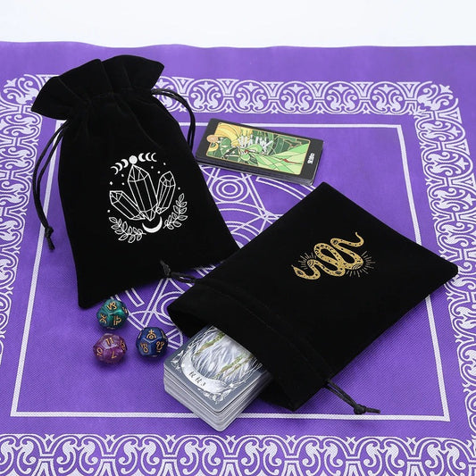 Black Velvet Tarot Storage Bag Mini Drawstring Package Witch Divination Crystal Pouch Bag